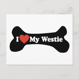 Postal Me encanta mi Westie - Hueso de perro