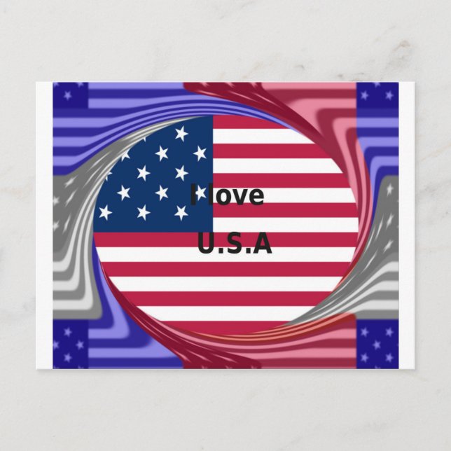 Postal Me encanta Swirl en EEUU: Impresión de arte patrió (Anverso)