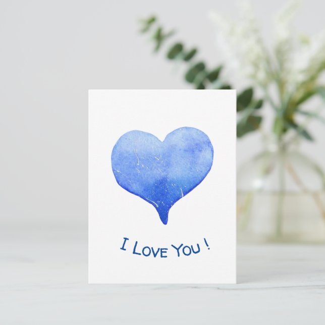 Postal Me Encanta Tu Corazón Azul Cute Valentine (Anverso de pie)