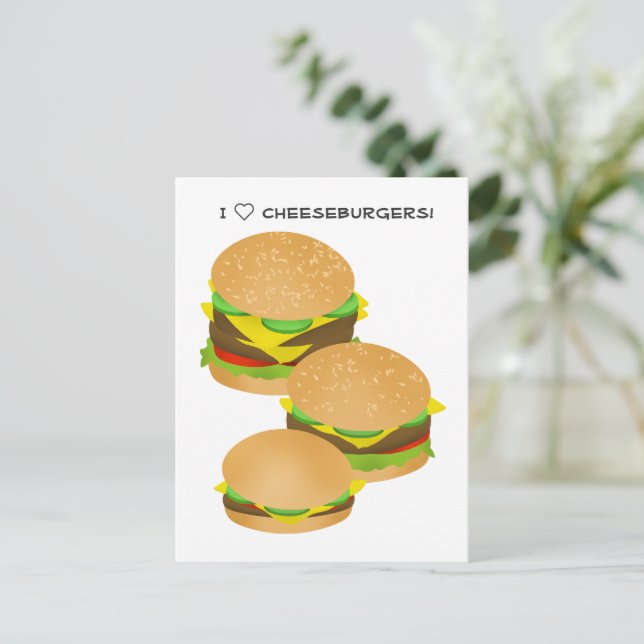 Postal Me encantan las hamburguesas de queso (Anverso de pie)
