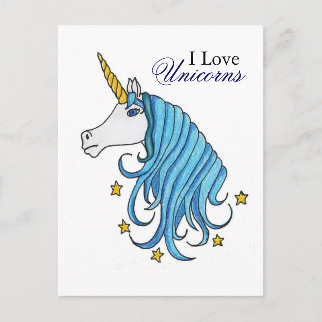 Postal Me encantan las Unicornios (Anverso)