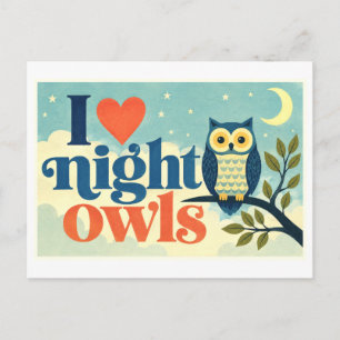 Postal "Me encantan los búhos nocturnos"