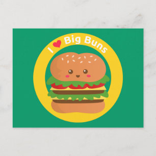 Postal Me Encantan Los Culos Grandes, Kawaii Hamburguesa 