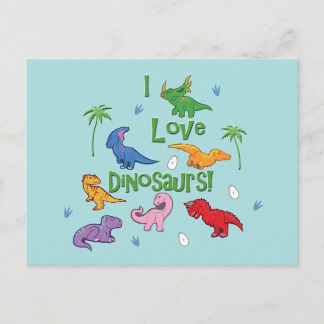 Postal ¡Me Encantan Los Dinosaurios! (Cuto) (Anverso)