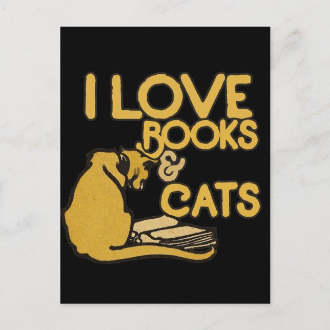 Postal Me encantan los libros y los gatos (Anverso)