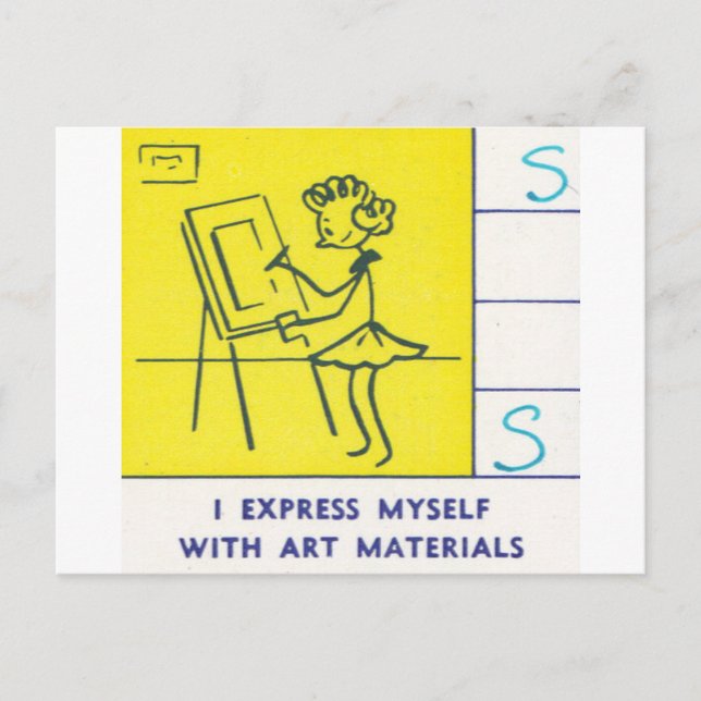 Postal Me expreso con materiales de arte (Anverso)
