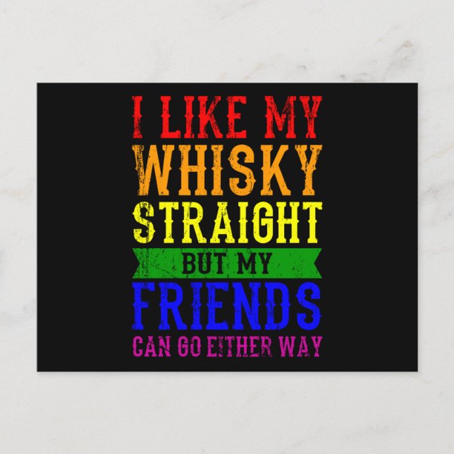 Postal ME GUSTA EL WHISKY SIN MEZCLA Mes del Orgullo LGBT (Anverso)