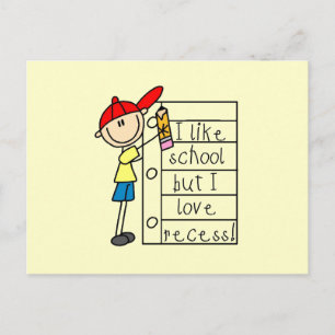 Postal Me gusta la escuela, amo el recreo