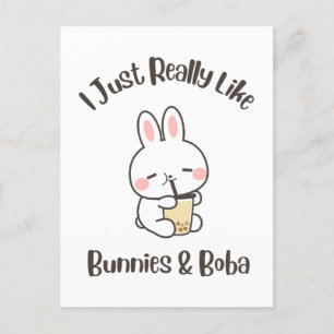 Postal Me Gustan Mucho los Conejos & Boba Bunny Rabbit