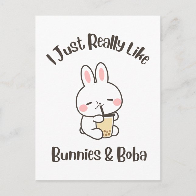 Postal Me Gustan Mucho los Conejos & Boba Bunny Rabbit (Anverso)