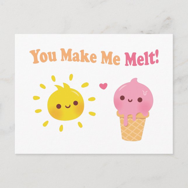 Postal Me Haces Derretir, Sol y Helado, Humor de Amor (Anverso)