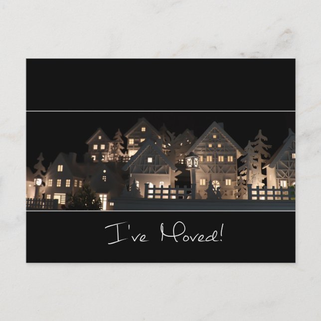 Postal Me he mudado de casas de Navidades iluminadas (Anverso)