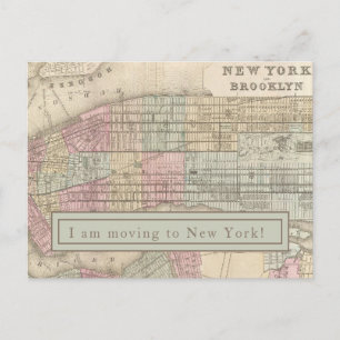 Postal Me mudo a Nueva York - Mapa vintage de NYC