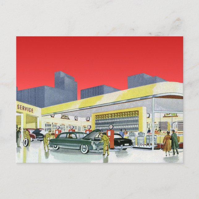 Postal Mecánica Automática Vintage Garaje de servicio de  (Anverso)