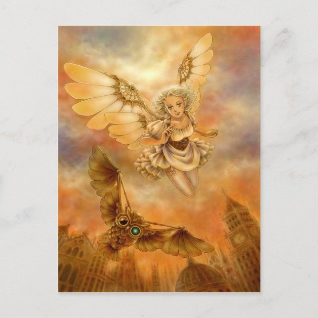 Postal mecánica del arte de la fantasía del búho (Anverso)