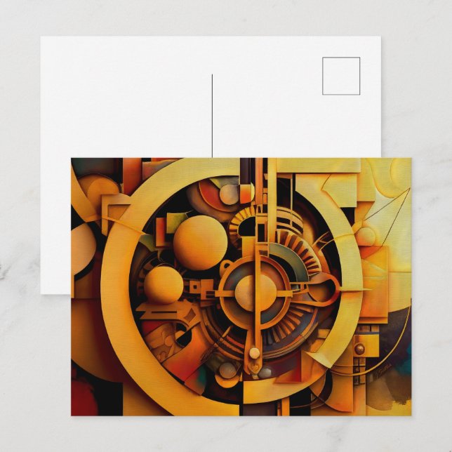 Postal Mecanismo Dorado Abstracto Steampunk (Anverso / Reverso)