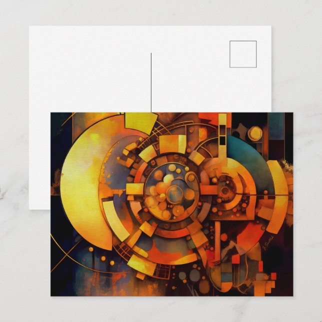 Postal Mecanismo Solar Steampunk Abstracto (Anverso / Reverso)
