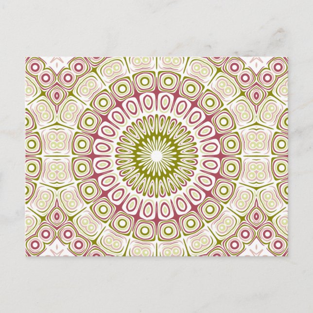 Postal Medallón Mandala Rosa y Verde Oliva (Anverso)
