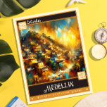 Postal Medellín, Colombia | Pintura de época<br><div class="desc">Trasladarse a las coloridas calles de Medellín, Colombia, con nuestra cautivadora postal de pintura de época. Este impresionante ilustracion capta la esencia de la vibrante cultura de Medellín y sus pintorescos paisajes en un estilo vintage intemporal. Cada pincelada está imbuida de energía y emoción, creando una imagen dinámica que te...</div>