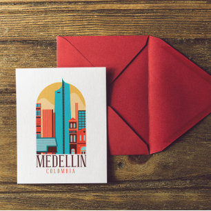 Postal Medellín Colombia Vintage Cityscape