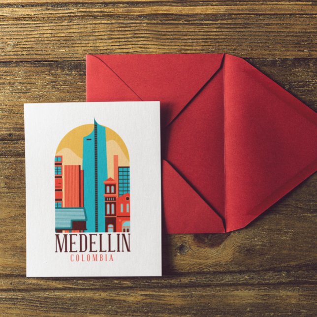 Postal Medellín Colombia Vintage Cityscape (Medellin Colombia Vintage Cityscape Postcard)