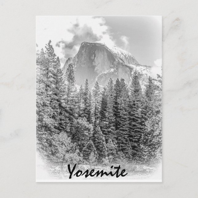 Postal Media casa de Yosemite en invierno con texto yosem (Anverso)