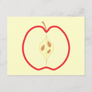 Postal Media Manzana roja, sobre fondo crema.