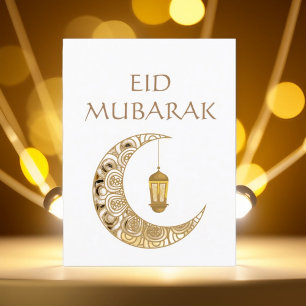 Postal Medialuna dorada y Eid Mubarak islámico de lintern