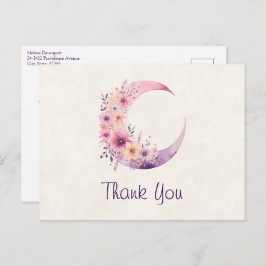 Postal Medialuna Rosa con Flores Lindas Gracias
