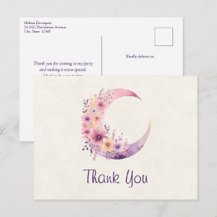 Postal Medialuna Rosa con Flores Lindas Gracias
