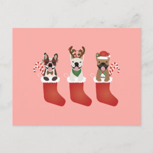 Postal Medias de Navidad de Bulldogs Franceses