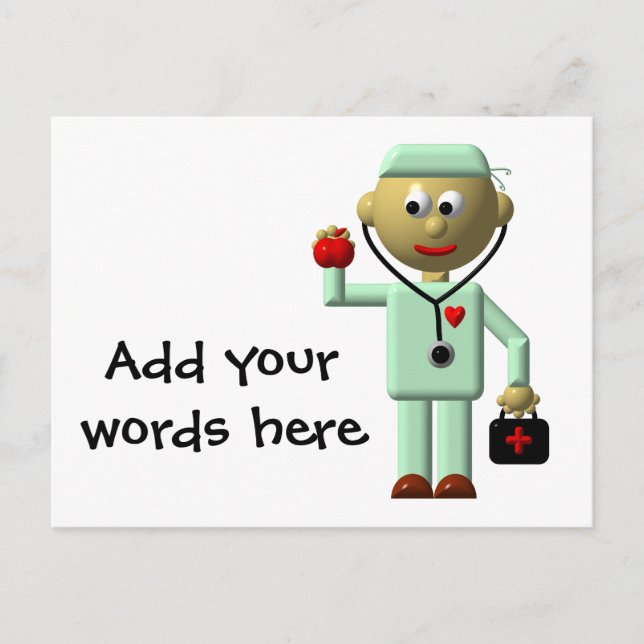 Postal Médico con Apple y bolsa médica (Anverso)