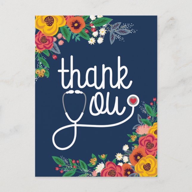 Postal Médico de Enfermería de Estetioscopio Floral Cardí (Anverso)