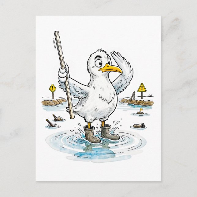 Postal Medidor de inundaciones de aves de cómic (Anverso)