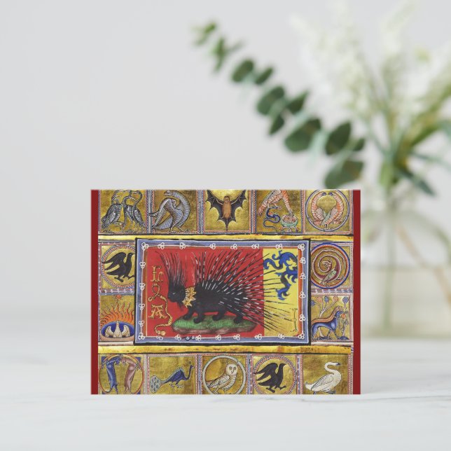 Postal MEDIEVAL BESTIARY,BLACK HEDGEHOG KING and ANIMALS  (Anverso de pie)