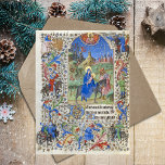 Postal Medieval de Navidades de la Santa Familia entra en<br><div class="desc">La Sagrada Familia vuela a Egipto - manuscrito medieval. Este manuscrito iluminado representa el vuelo de la Santísima Virgen María, San José y el Niño Jesús a Egipto, poco después de la Natividad (Navidades). El texto latino es el comienzo del salmo "Deus in adyutorum meum intende... ". Gran obra católica,...</div>