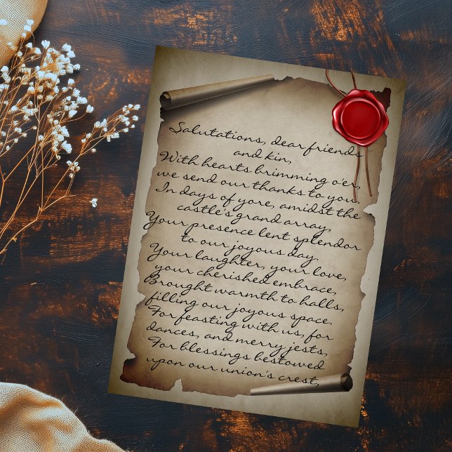 Postal Medieval Gray Scroll Wax Seal Wedding Thank You (Subido por el creador)