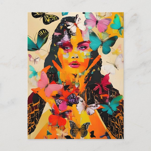 Postal Medios mixtos de mujeres y mariposas (Anverso)