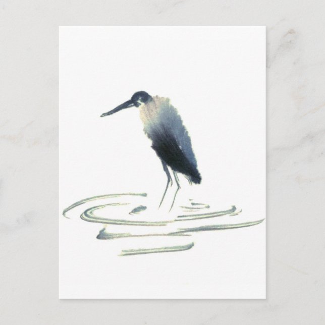 Postal Meditación de Heron, Gran Perón Azul Sumi-e (Anverso)