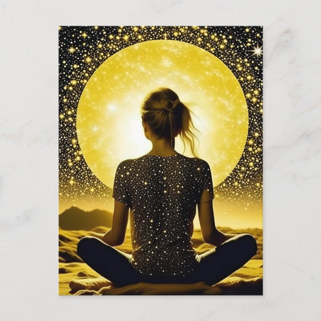 Postal Meditación femenina bajo la luna celestial (Anverso)
