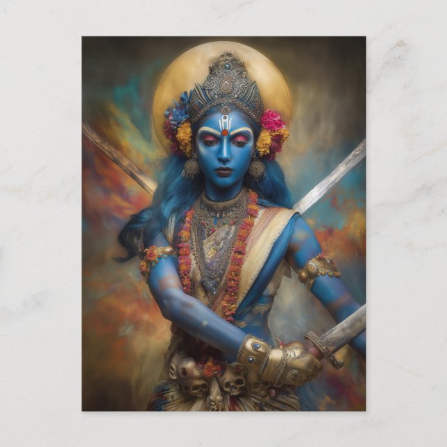 Postal Meditación guerrera de Kali: Pintura de la diosa S (Anverso)