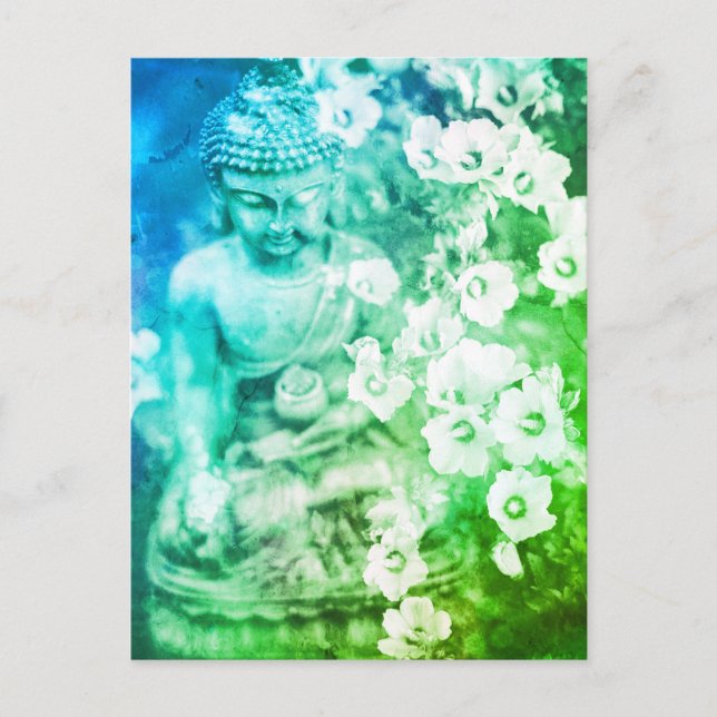 Postal *~* Meditación Zen Buddha Meditar Ombre Floral (Anverso)