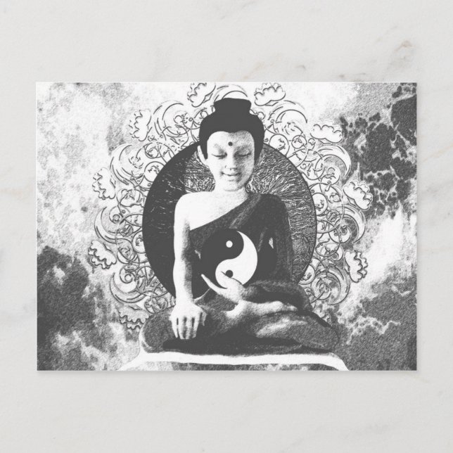 Postal Meditar a Buda con Yin Yang (Anverso)
