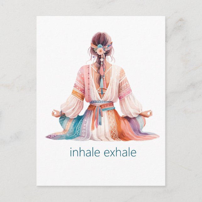 Postal Meditation- Illustration mit Frau- boho- inhale (Anverso)