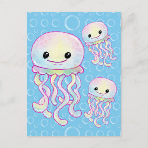 Postal Medusa Acuarela Arcoíris Adorable 