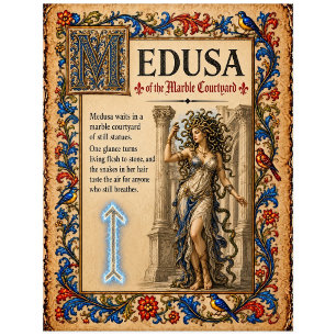 Postal Medusa, Arte de Bestiario Medieval