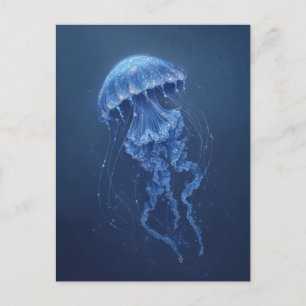 Postal Medusa Azul con Resplandor Anaranjado en Mar Profu