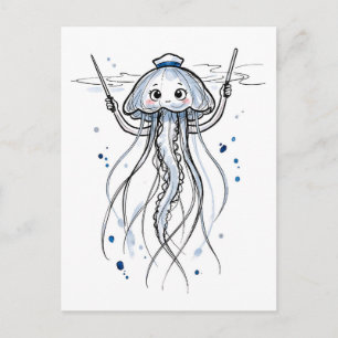 Postal Medusa Directora Dirigiendo el Ritmo en Tinta Mari