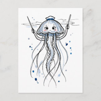 Postal Medusa Directora Dirigiendo el Ritmo en Tinta Mari