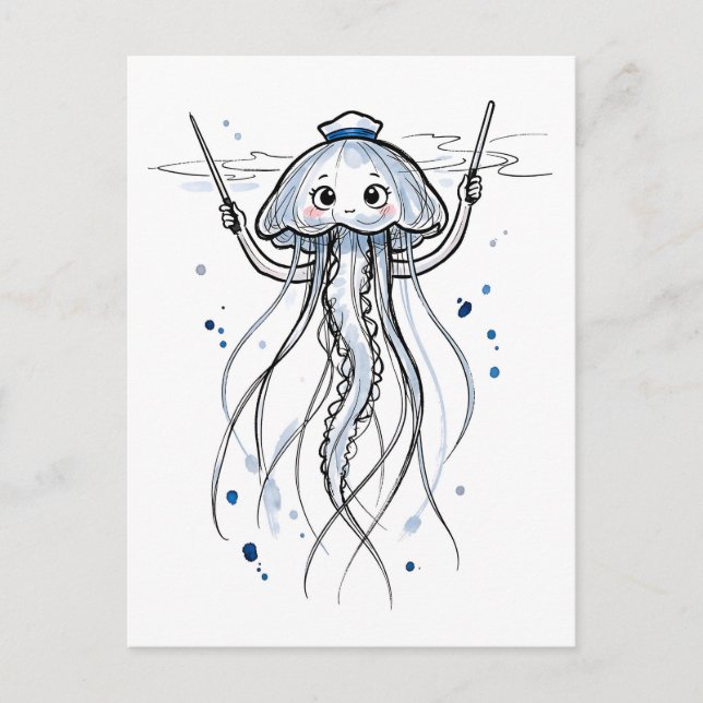 Postal Medusa Directora Dirigiendo el Ritmo en Tinta Mari (Anverso)